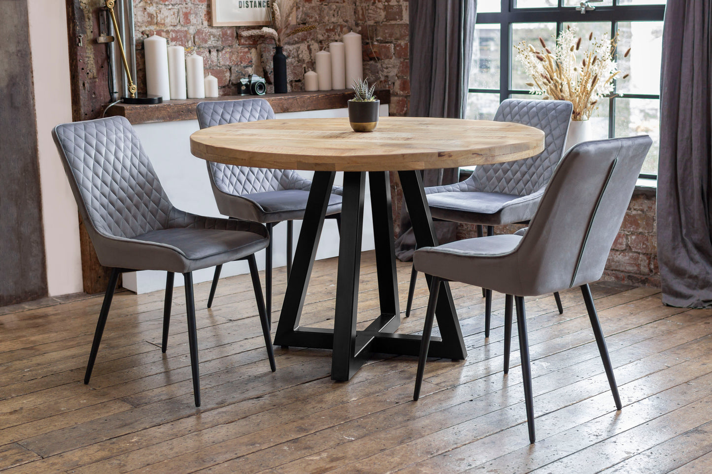 Ida Solid Mango Wood Dining Set with 4 or 6 Ava Dining Chairs in Grey
