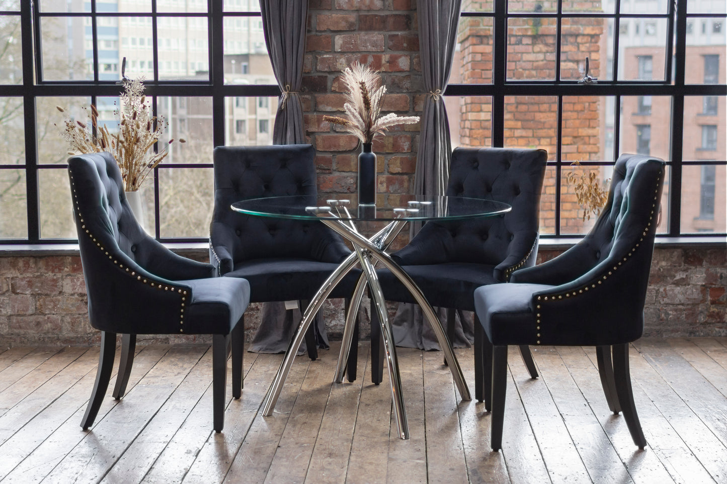 Cecelia Dining Set with 4 Portia Dining Chairs in Black