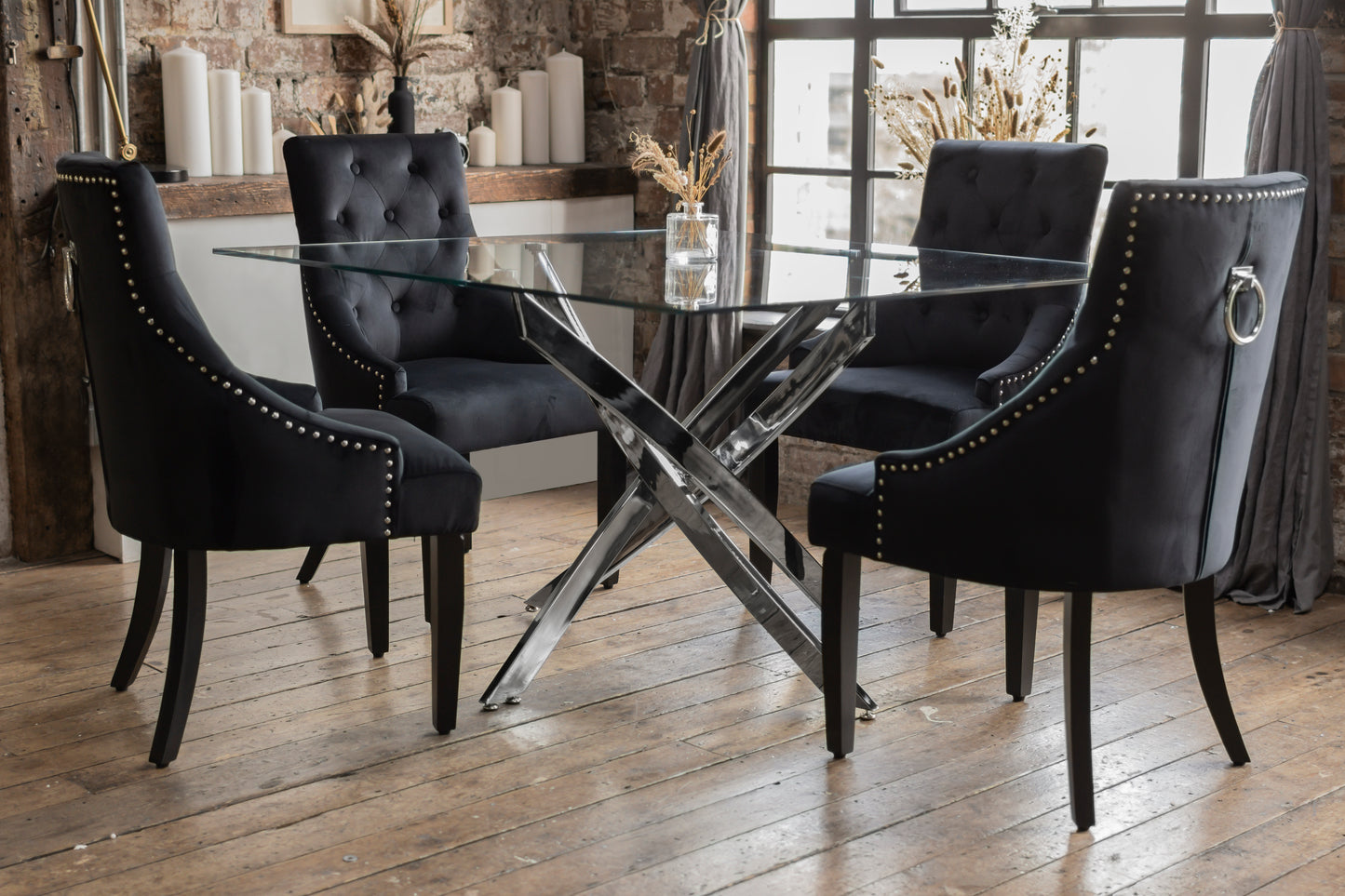 Luna Dining Set with 4 or 6 Portia Dining Chairs in Black