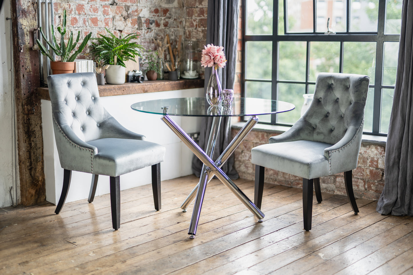 Maia Dining Set with 2 or 4 Portia Dining Chairs in Grey