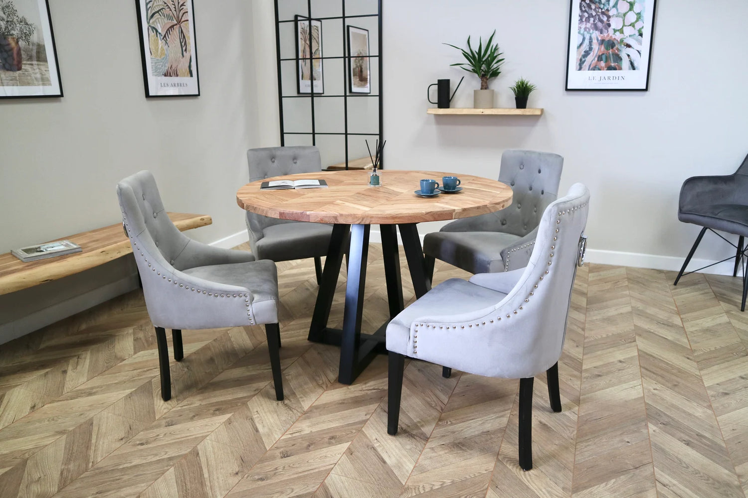 Cala Dining Set with 4 or 6 Portia Dining Chairs in Grey