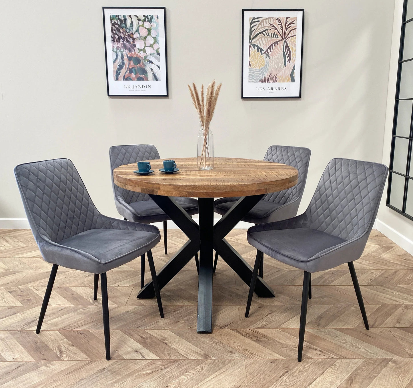 Sara Dining Set with 2-6 Ava Dining Chairs in Grey